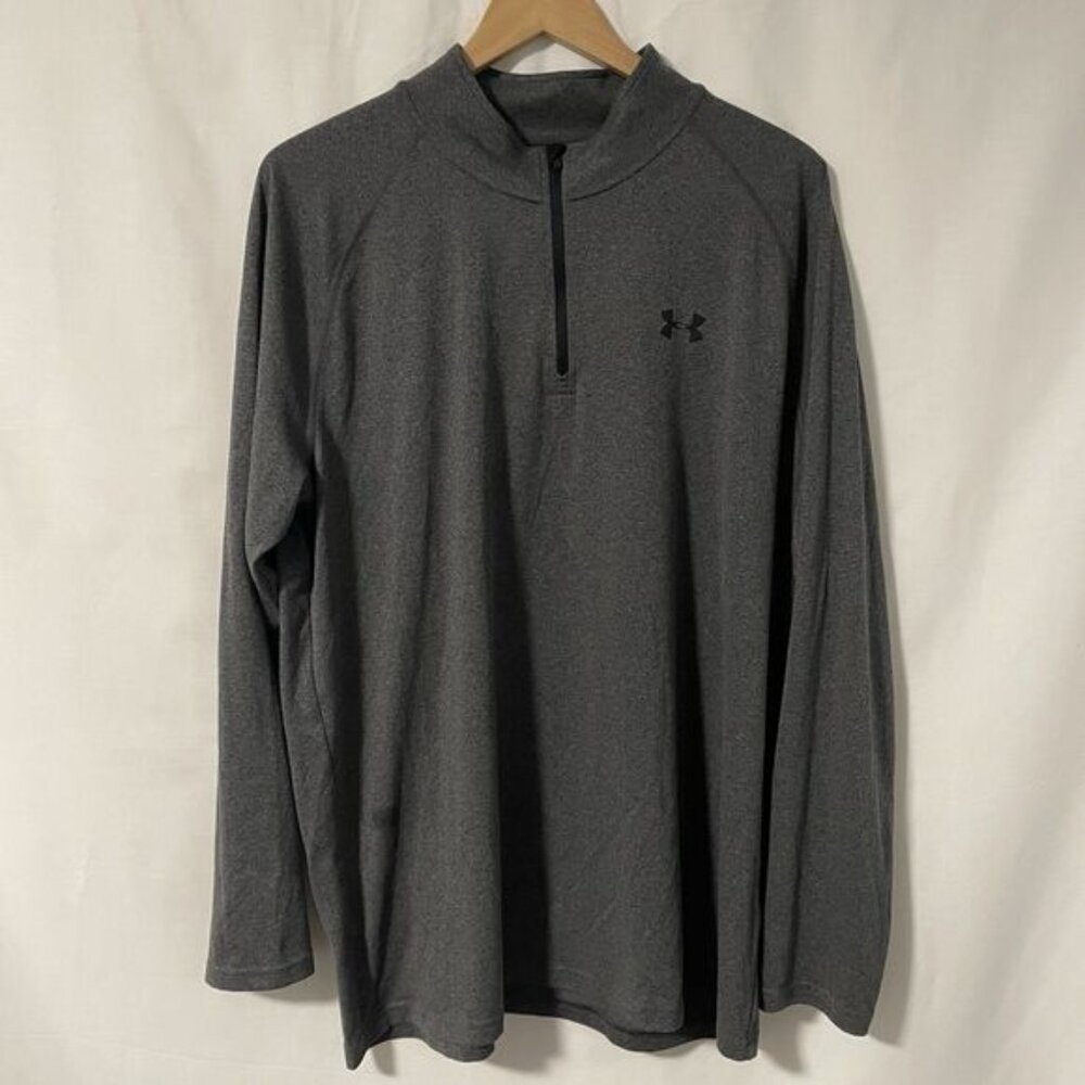 Under Armour Men's UA Tech 1/2 Zip Shirt Gray Black Size L HEATGEAR Loose Fit XL